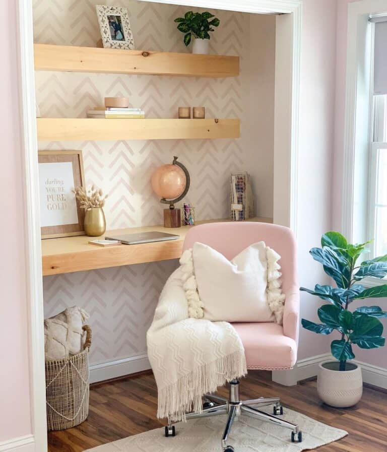 Blush Pink Floating Shelf Home Office
