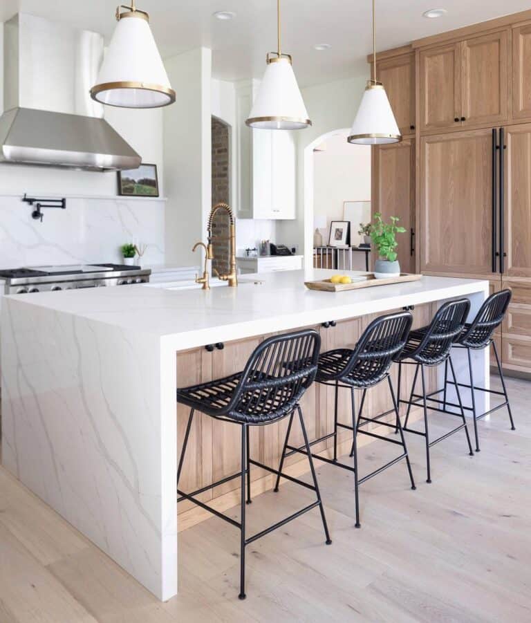 Brass Faucet on Marble Kitchen Island