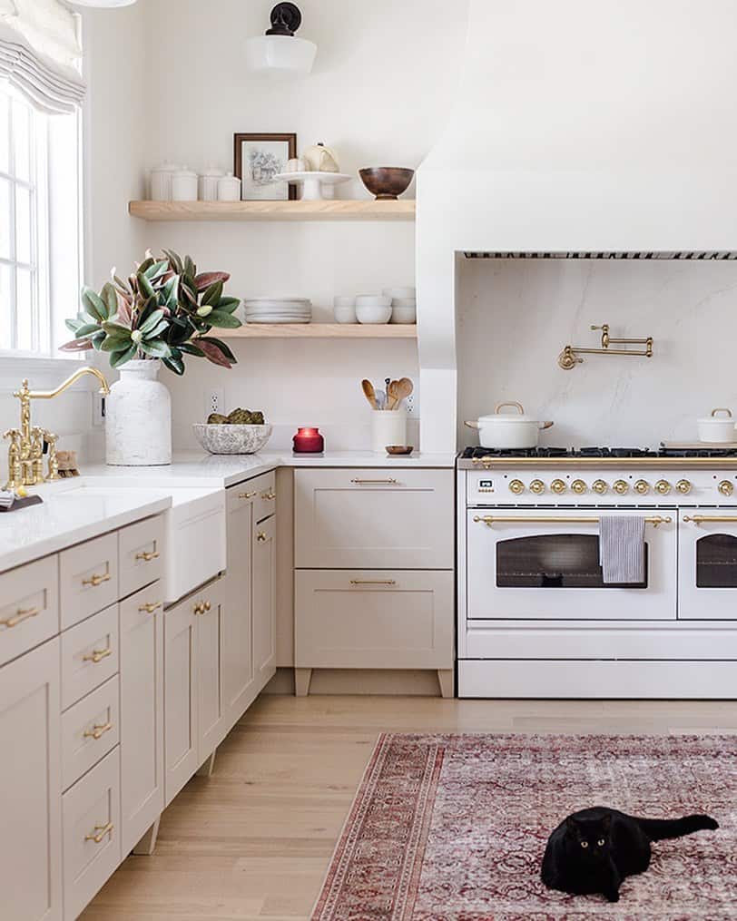 Brass Hardware Kitchen with Beige Cabinets