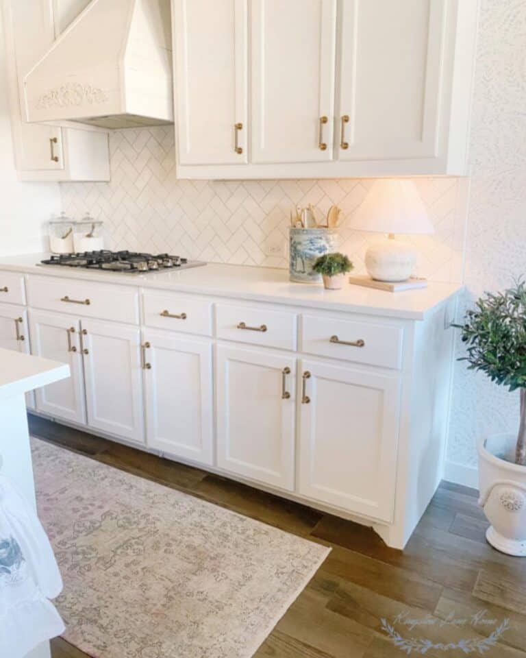 Brass Hardware Kitchen with White Cabinets