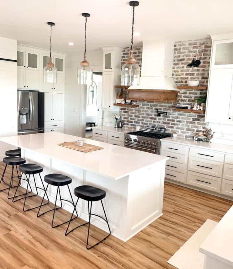 Brick Backsplash in Shaker Cabinet Kitchen