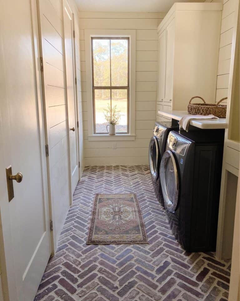 Brick Herringbone Laundry Room Flooring