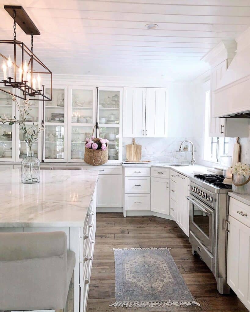 Bright Kitchen With a Stone Backsplash