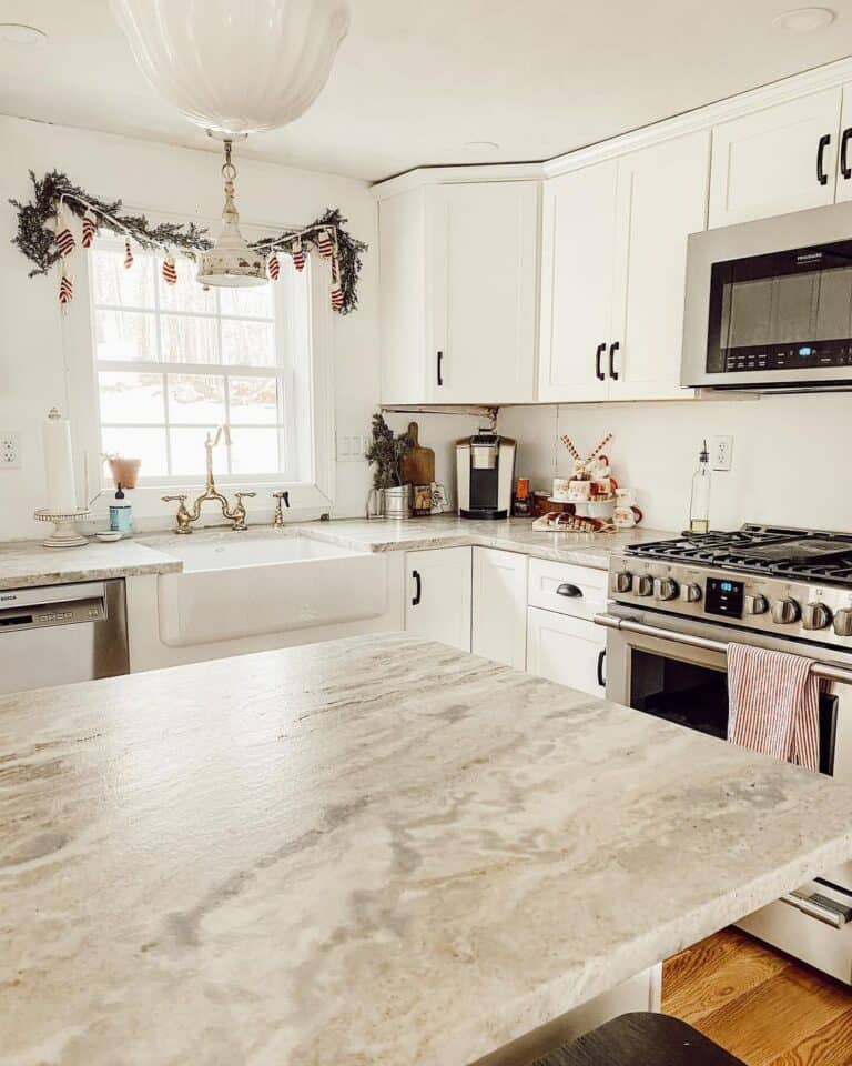 Bright Window Behind Brass Kitchen Faucet