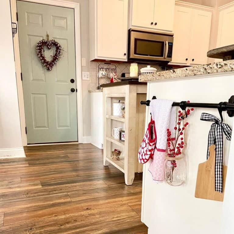 Brown Heart-Shaped Wreath on a 6-panel Kitchen Door