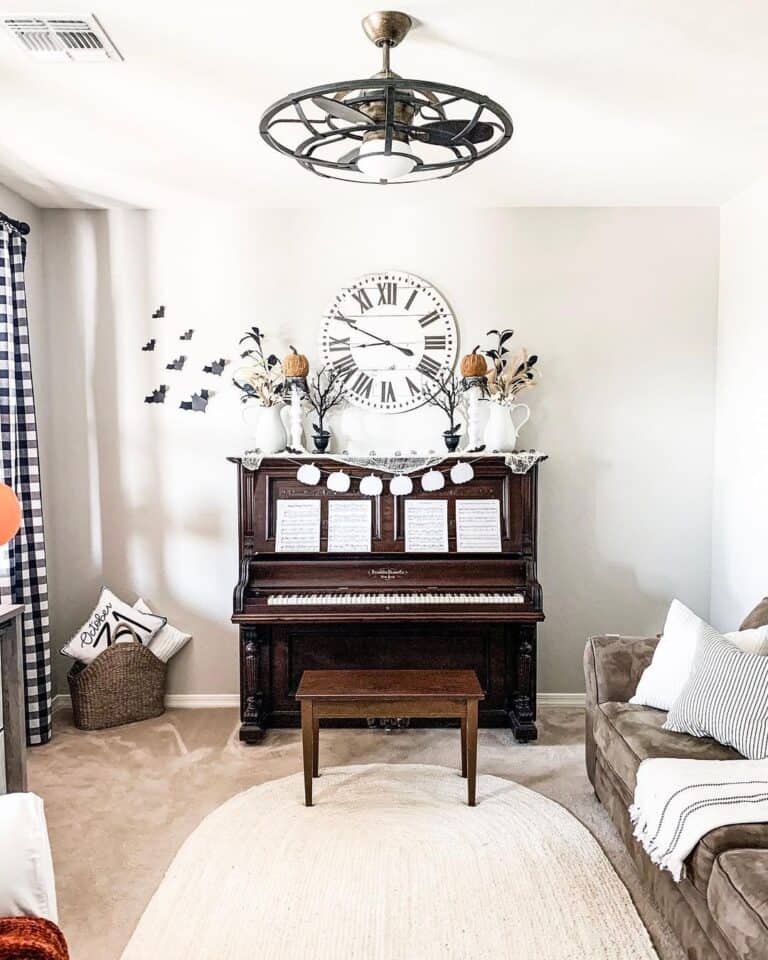 Caged Black Ceiling Fan in Living Room
