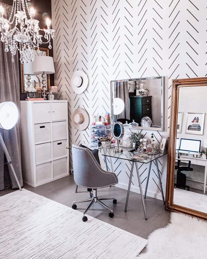 Chandelier and Dressing Table with Mirror