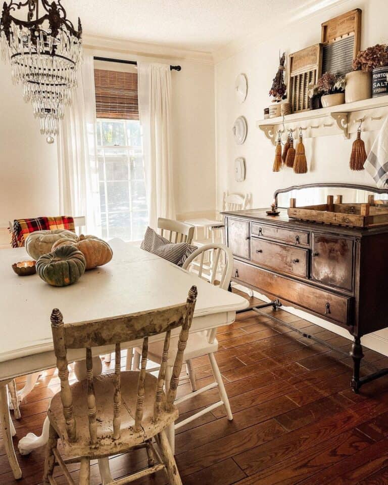 Cherry Wood Sideboard and White Dining Room Table