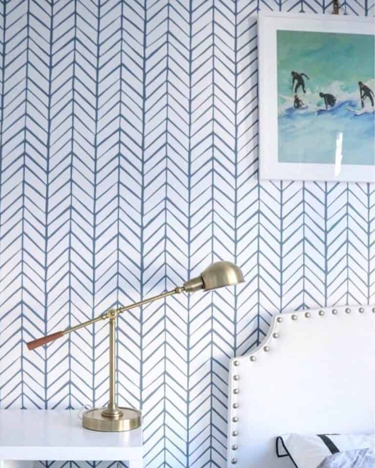 Chevron Wallpaper and Swing Arm Lamp