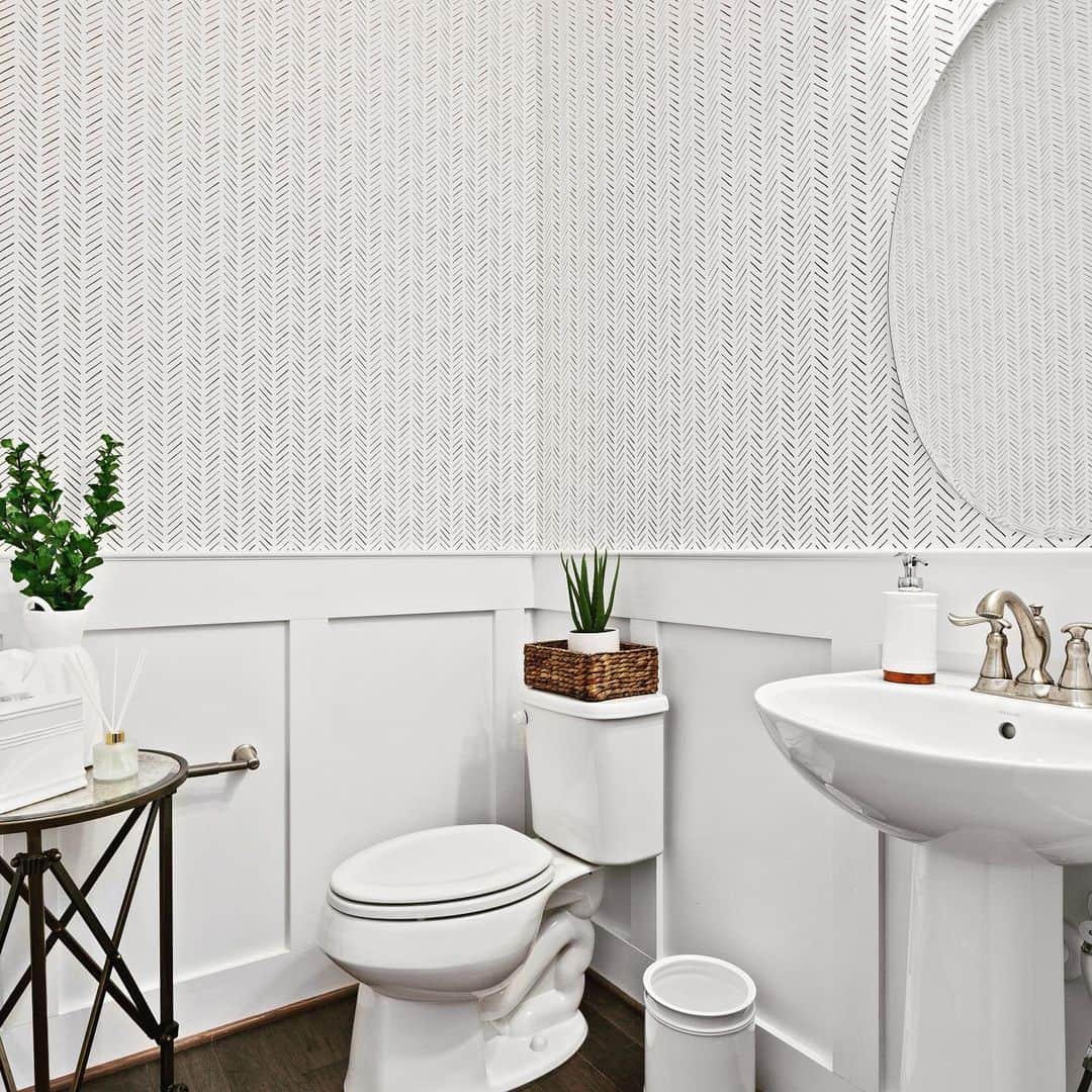 Chevron Wallpaper on Bathroom Half Wall Soul & Lane