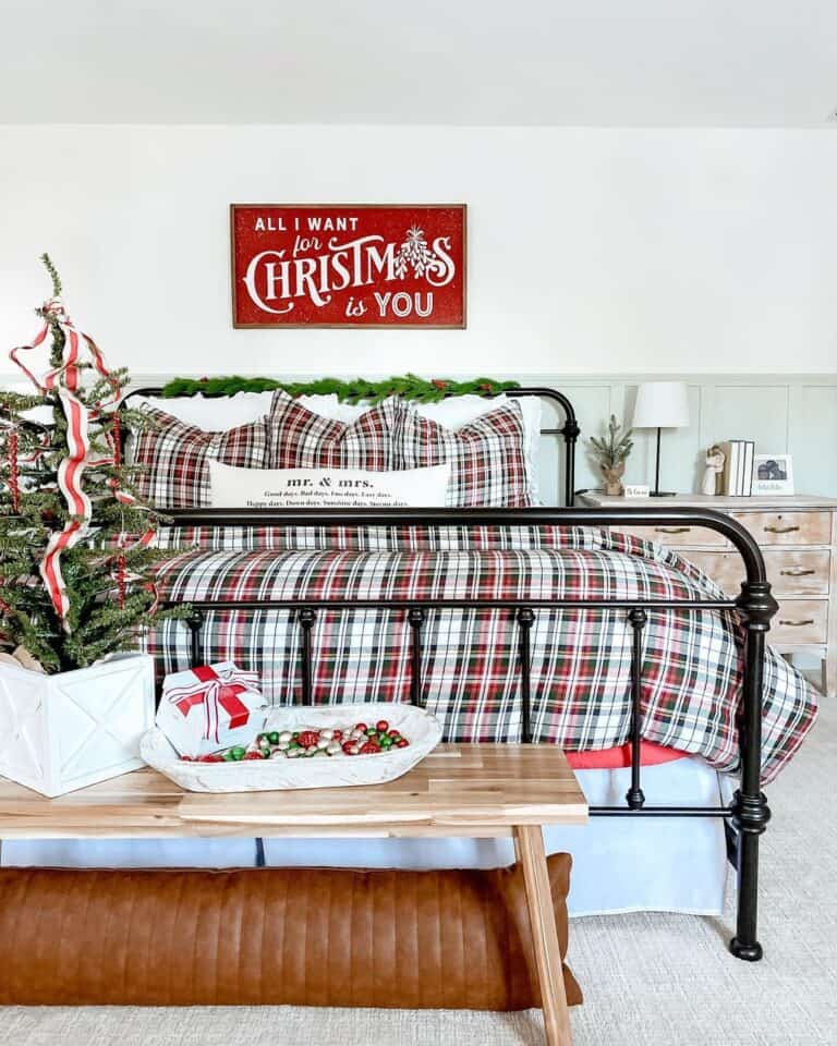 Christmas Bedroom with Festive Plaid Bedding