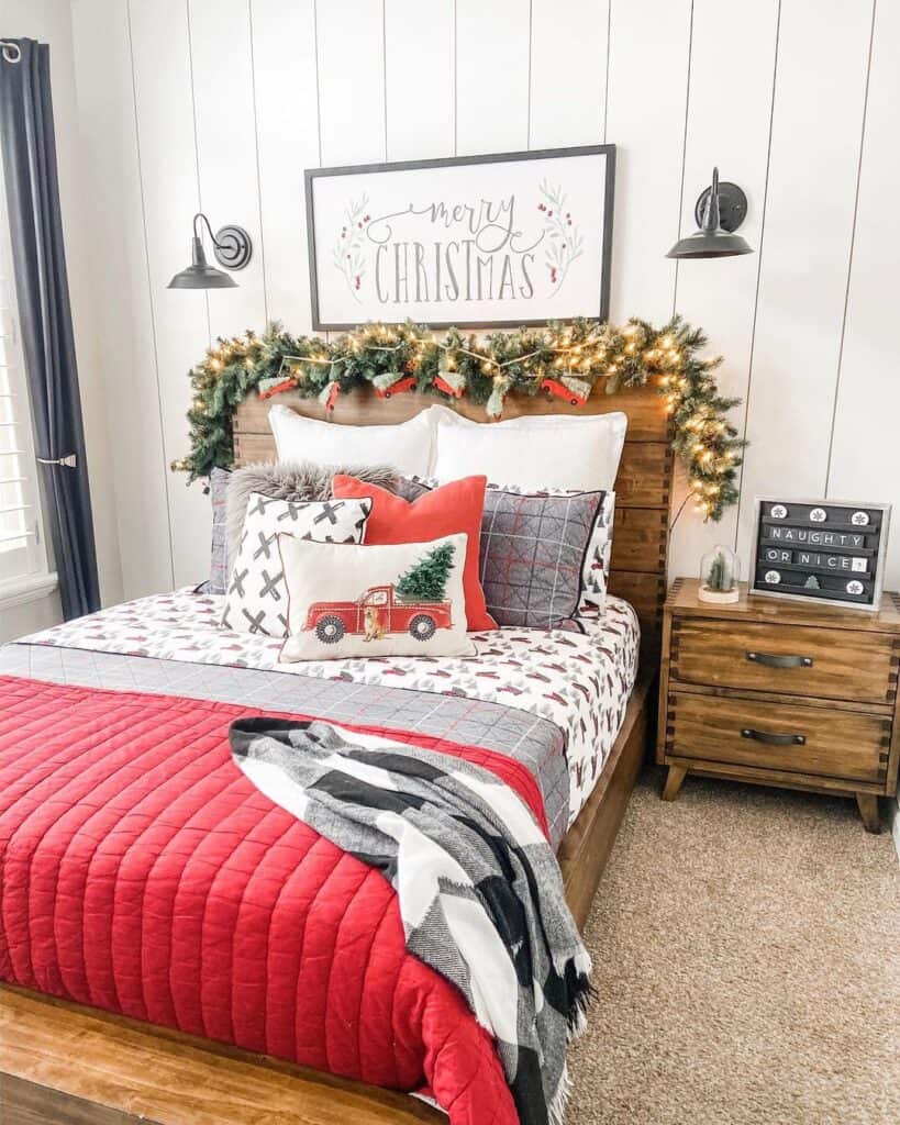Christmas Flannel Sheets with Red Pickup Truck