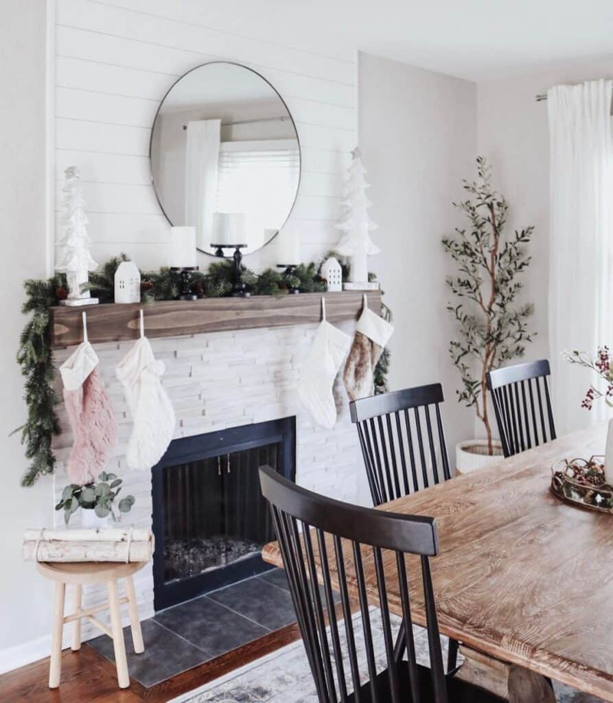 Christmas Mantel Over Dining Room Fireplace