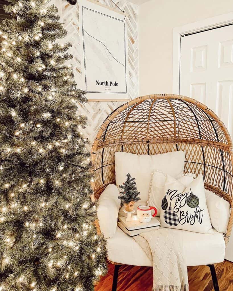 Christmas Tree and Herringbone Wallpaper Bedroom