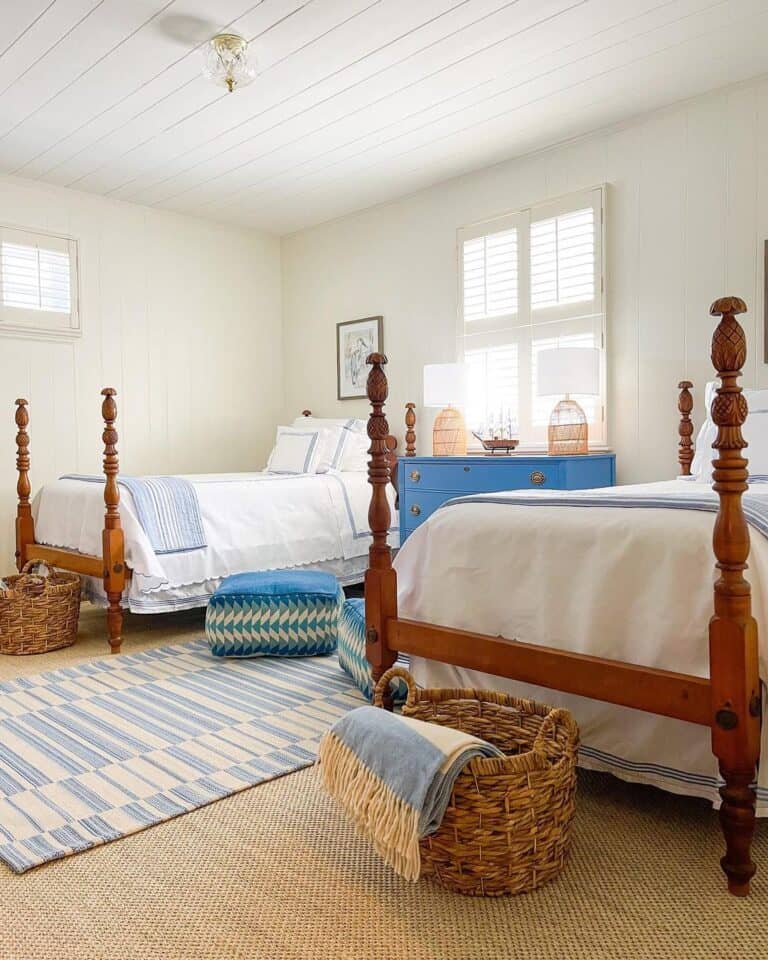 Coastal Inspired Bedroom with Matching Four Poster Beds