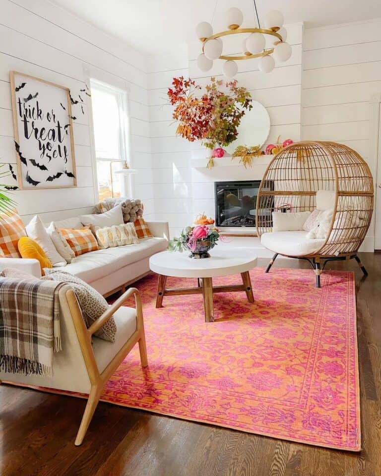 Colorful Fall Living Room with Shiplap