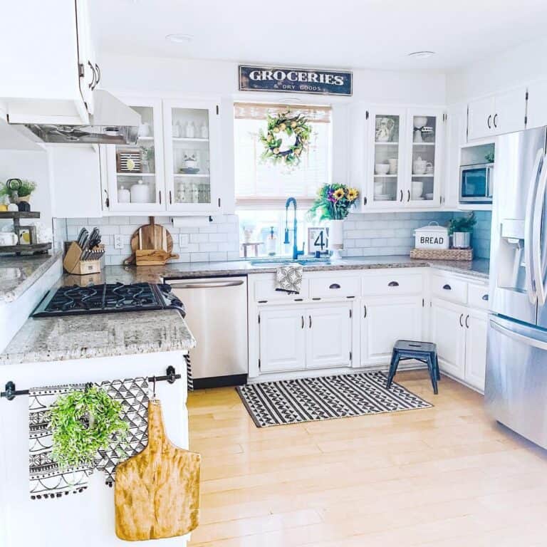 Colorful Flowers in a U Shaped Kitchen
