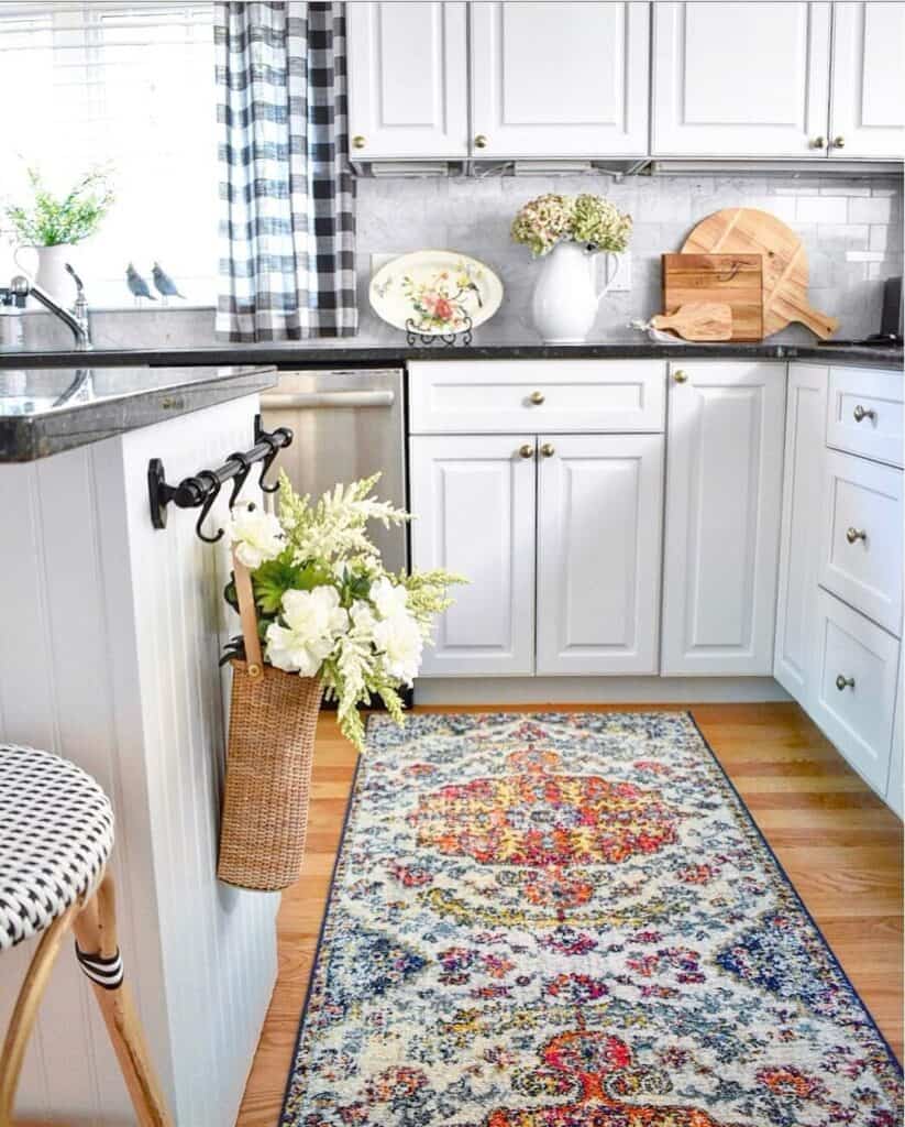 Colorful Kitchen Runner in a Black and White Kitchen