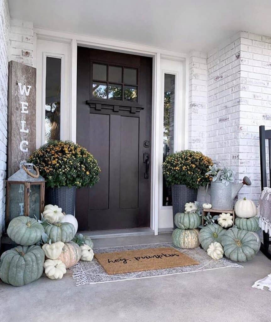 Craftsman-Style Black Door with Fall Decor