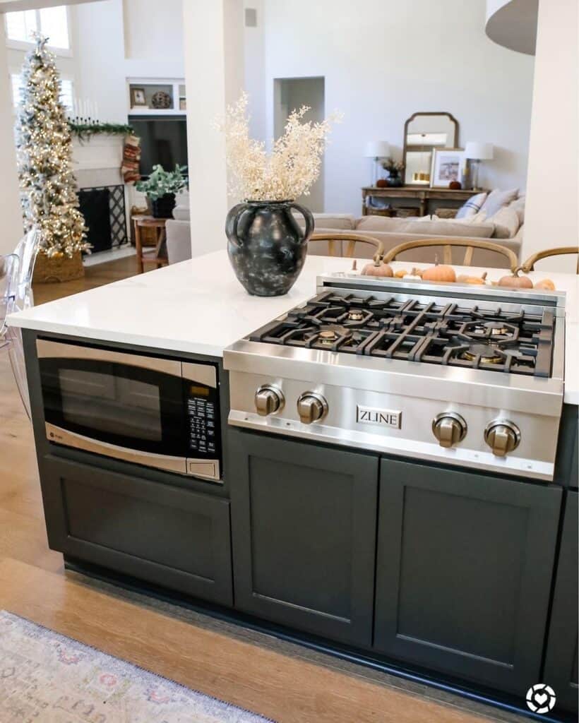 Dark Green Kitchen Island with Microwave