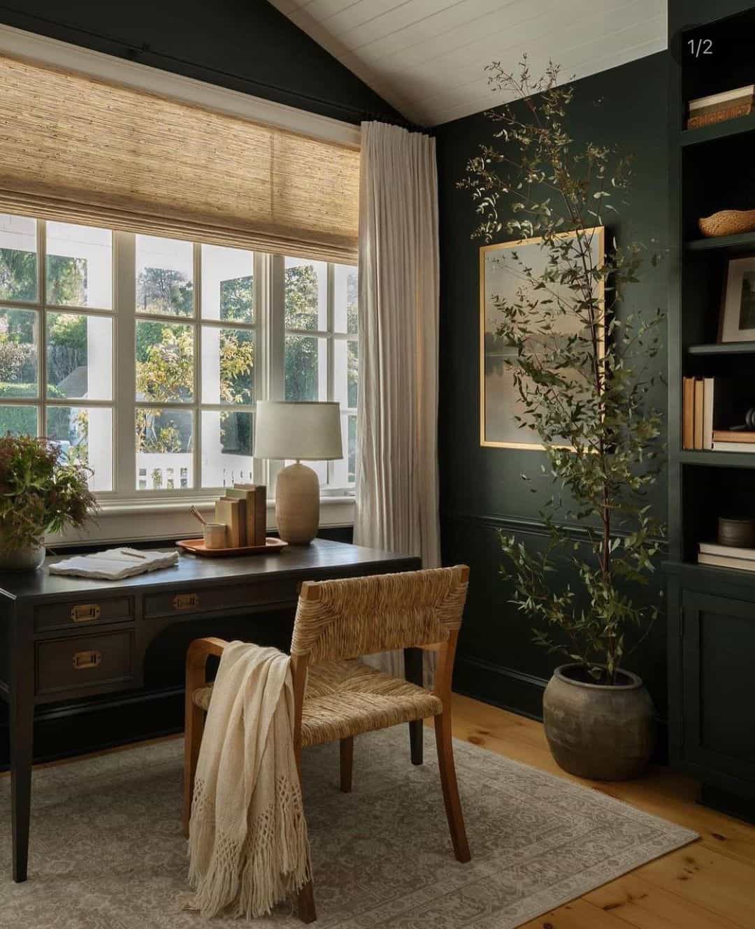 Dark Green Office With Large Artificial Tree Soul Lane dark-green-office-with-large-artificial-tree-soul-lane
