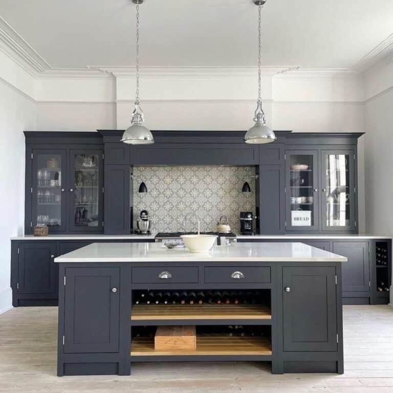 Dark Grey Kitchen Island with White Countertop