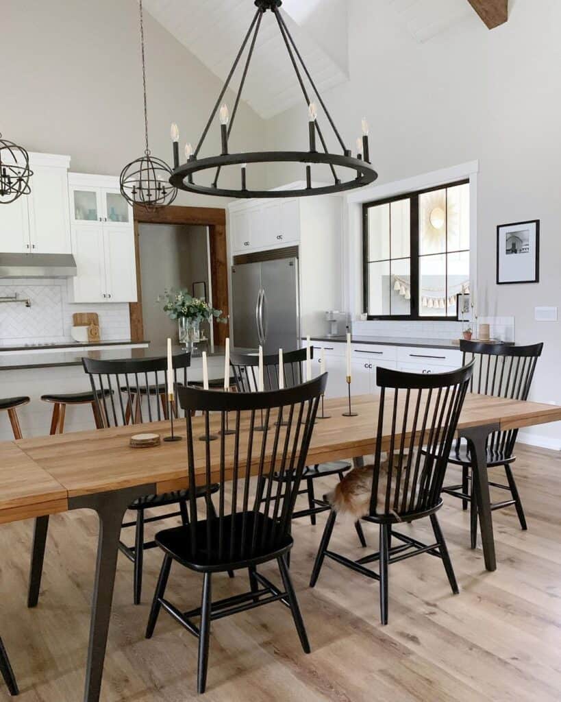 Dark Wood Dining Room Chairs in Open Living Area