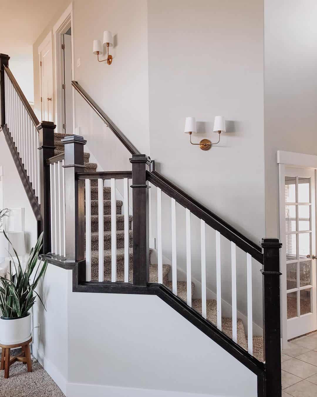 Dark Wood Staircase Trim with White Spindles Soul & Lane