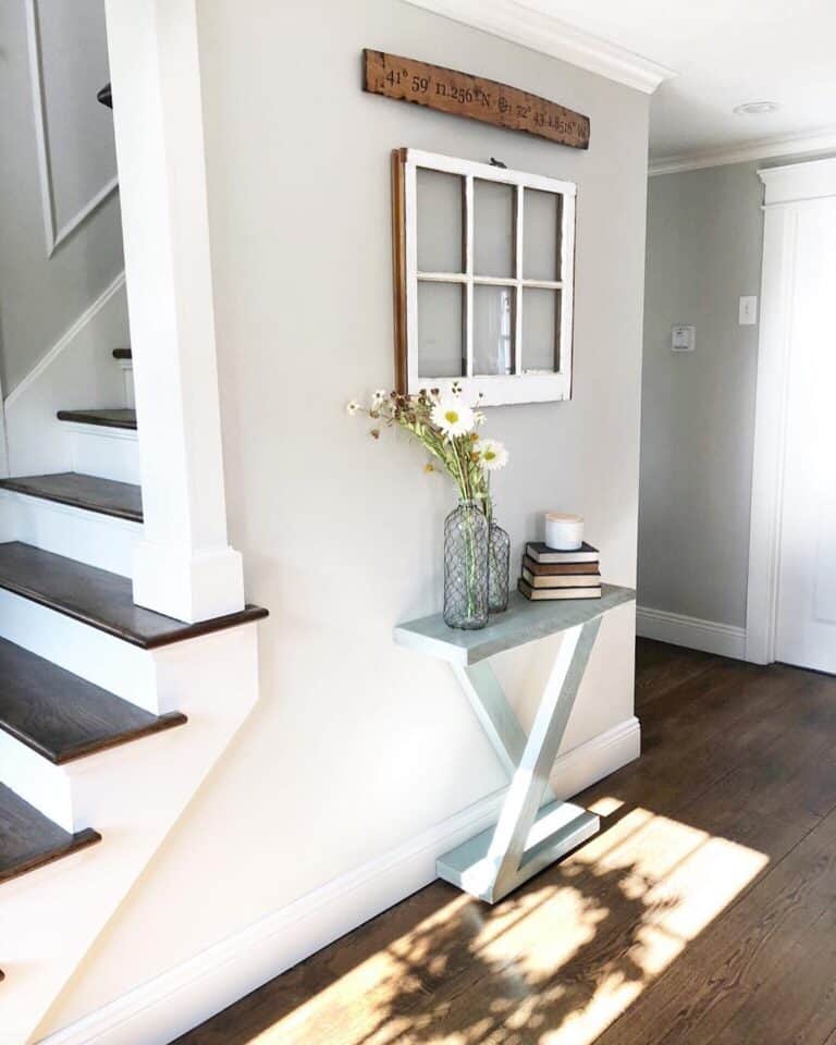 Dark Wood and White Wainscoting Staircase Trim