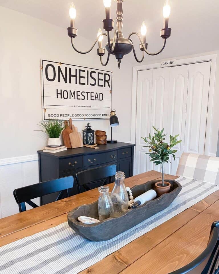 Dining Room with Black Farmhouse Sideboard