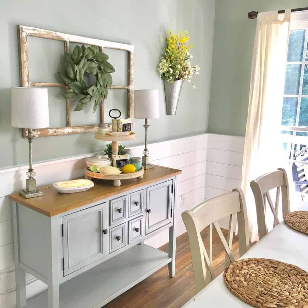 Dining Room with Two-toned Gray Sideboard Buffet