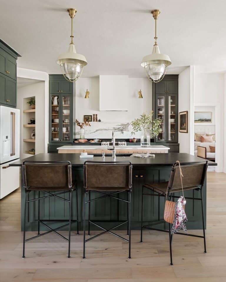 Double Island Kitchen with Brass Sconces