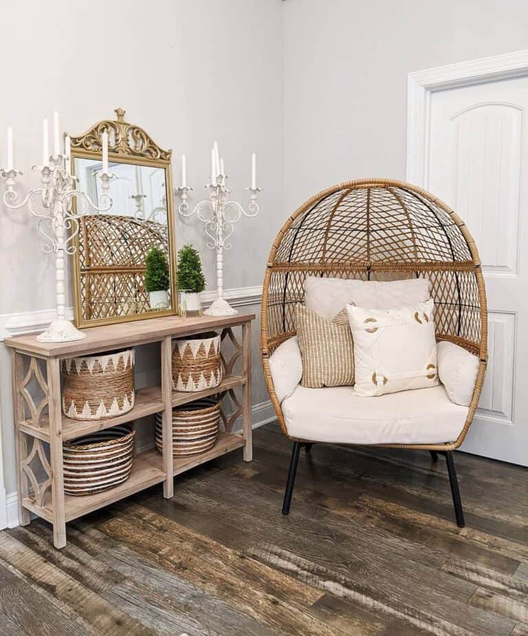 Egg Chair and Rustic Wood Sideboard