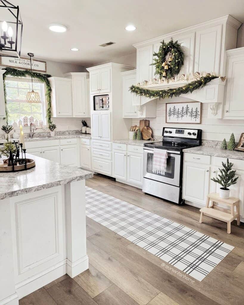 Elegant Christmas Kitchen with Striped Mat