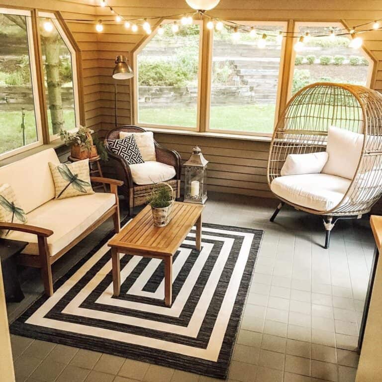 Enclosed Porch with Indoor Egg Chair