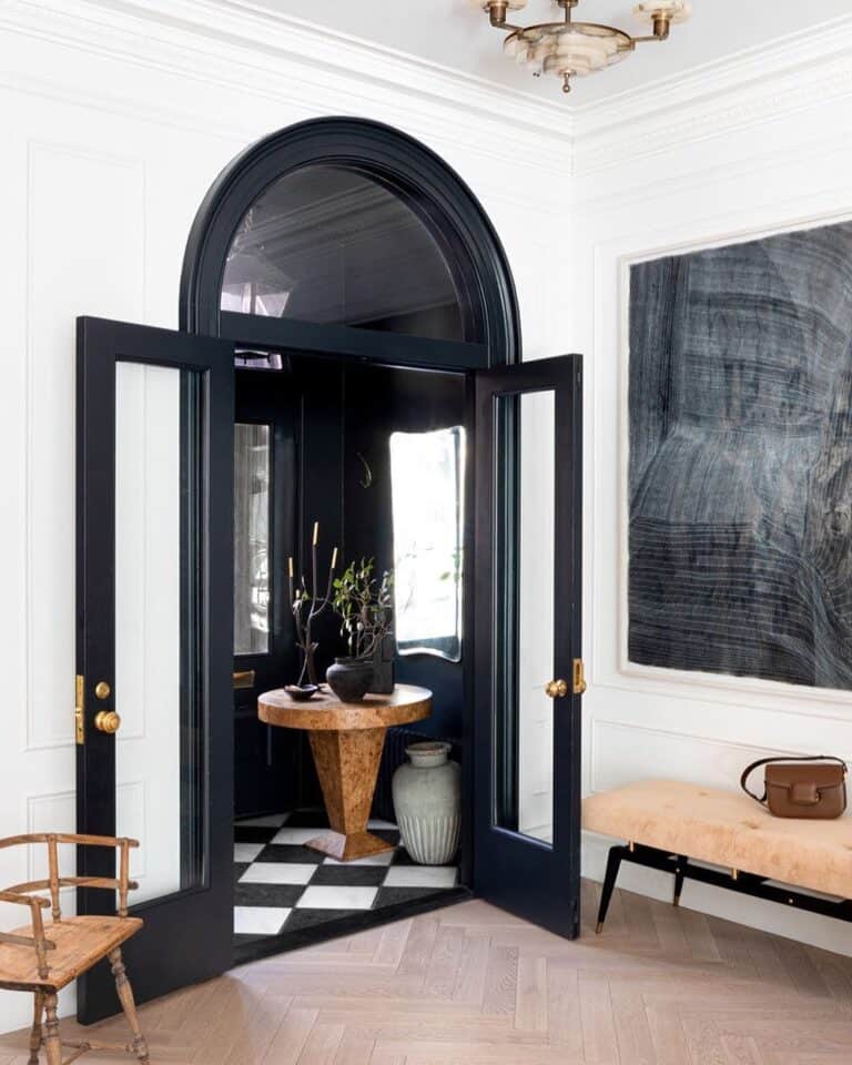 Entryway with Black and White Checkerboard Floor