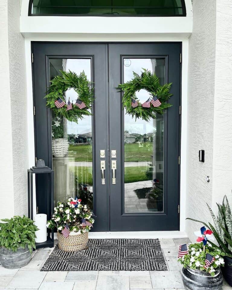 External Black French Doors with Wreaths