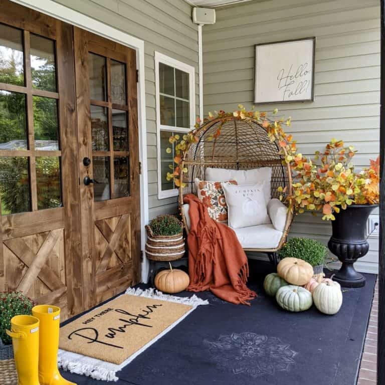 Fall Themed Porch with Layered Door Mats