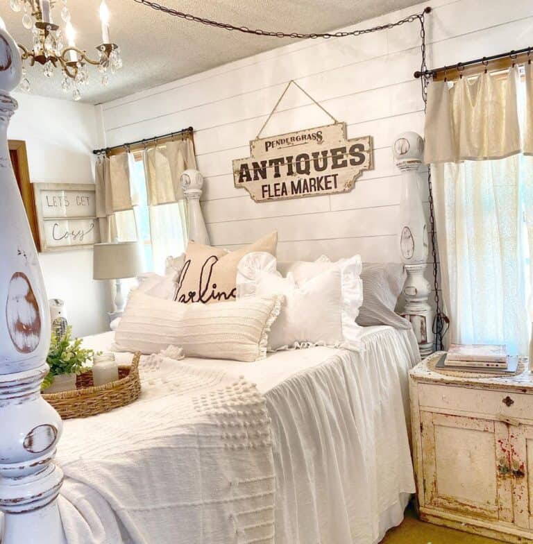 Farmhouse Bedroom with White Shiplap Wall