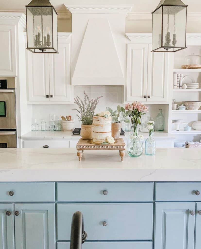 Farmhouse Blue Kitchen with Flowers