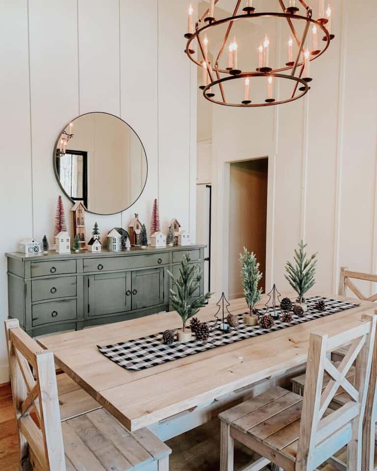 Farmhouse Dining Room with Vintage Green Sideboard