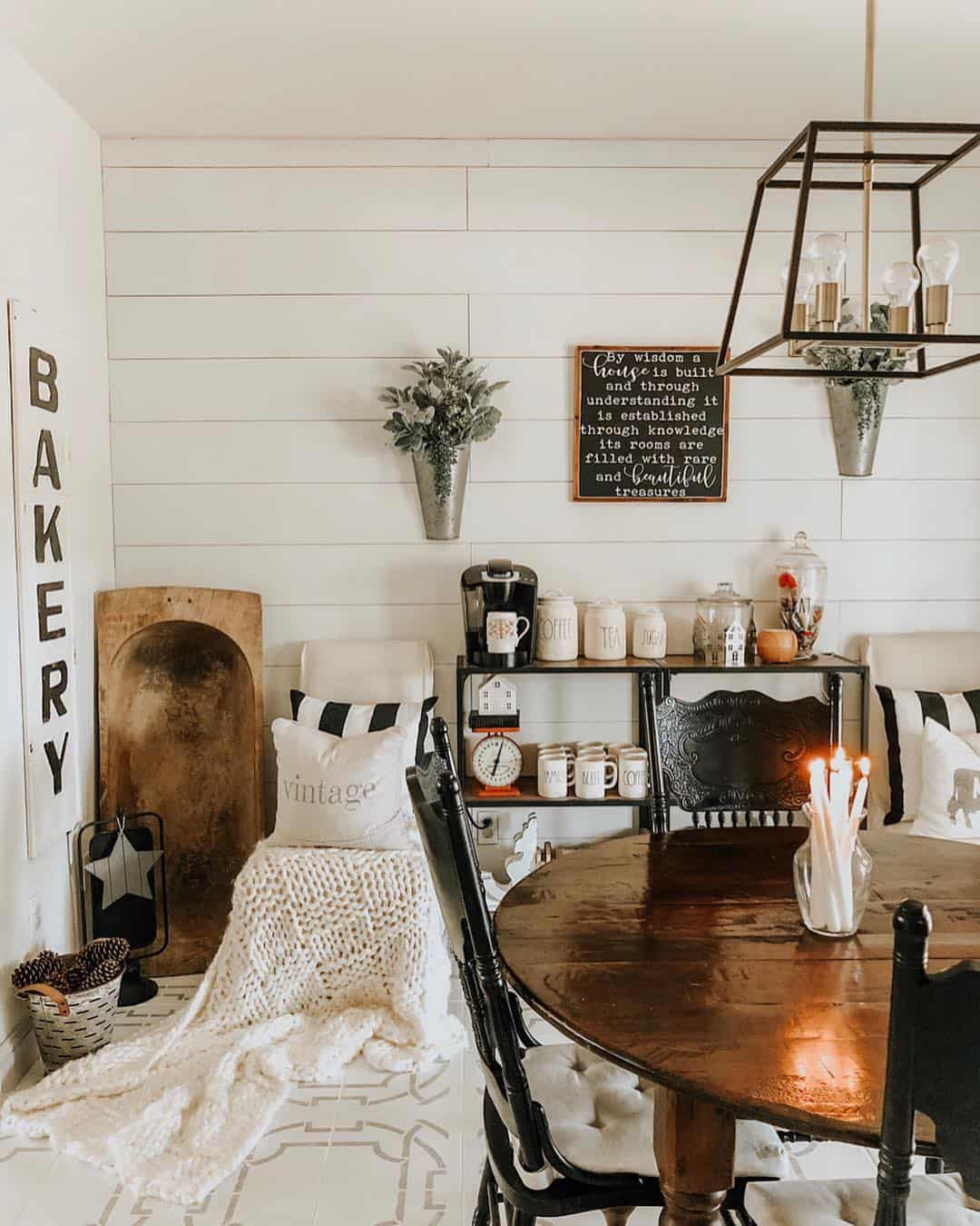Farmhouse Dining Room with White Shiplap Wall Soul & Lane