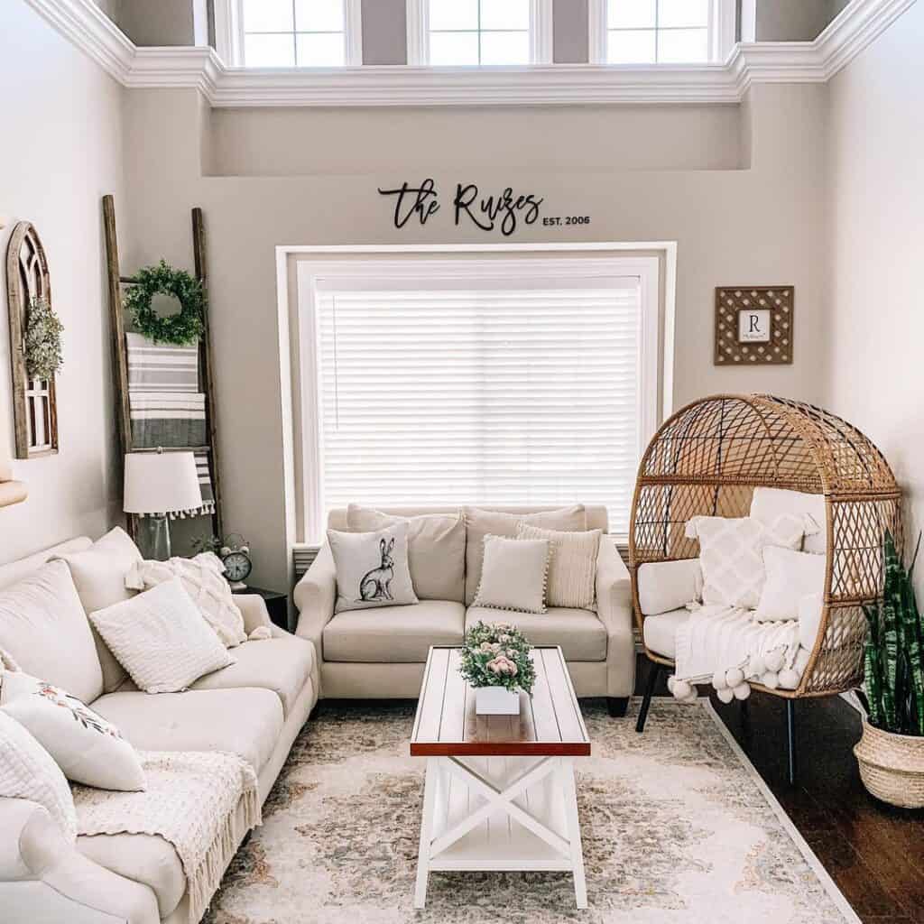 Farmhouse Living Room with Off-White Sofas