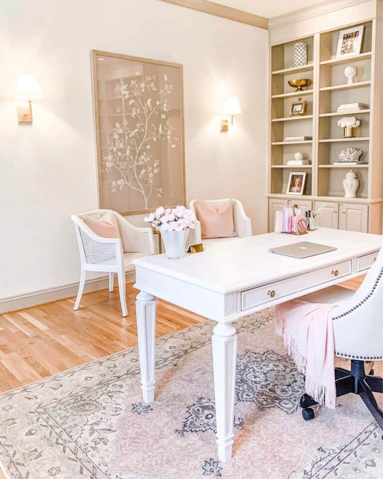 Feminine Home Office With Modern White Desk