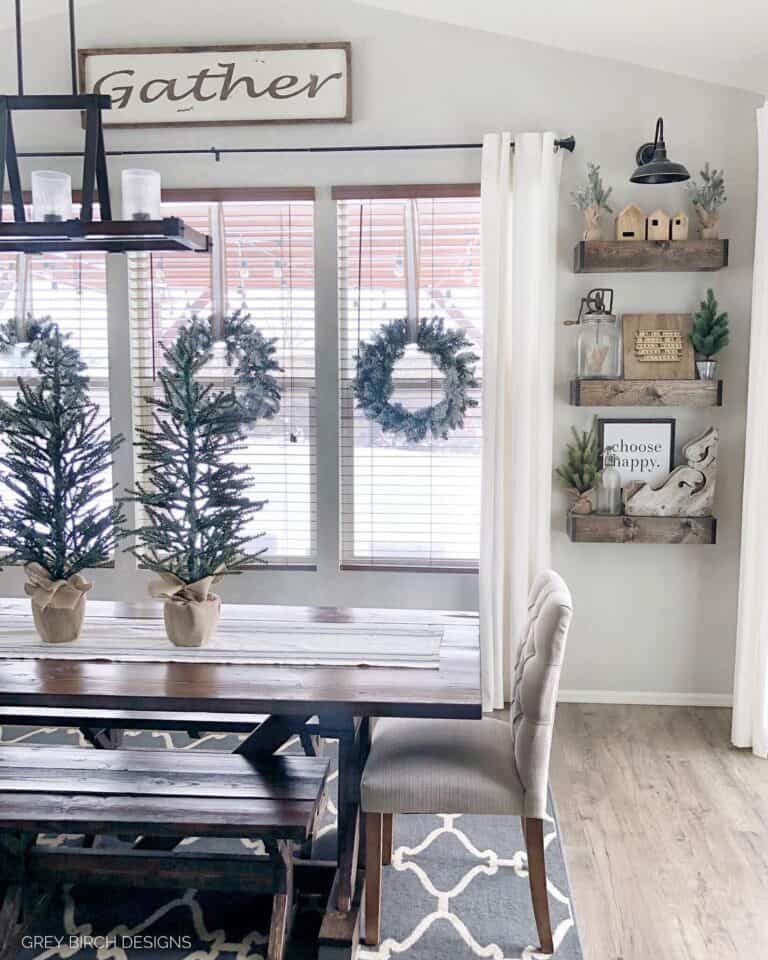 Festive Dining Room with Flocked Wreaths