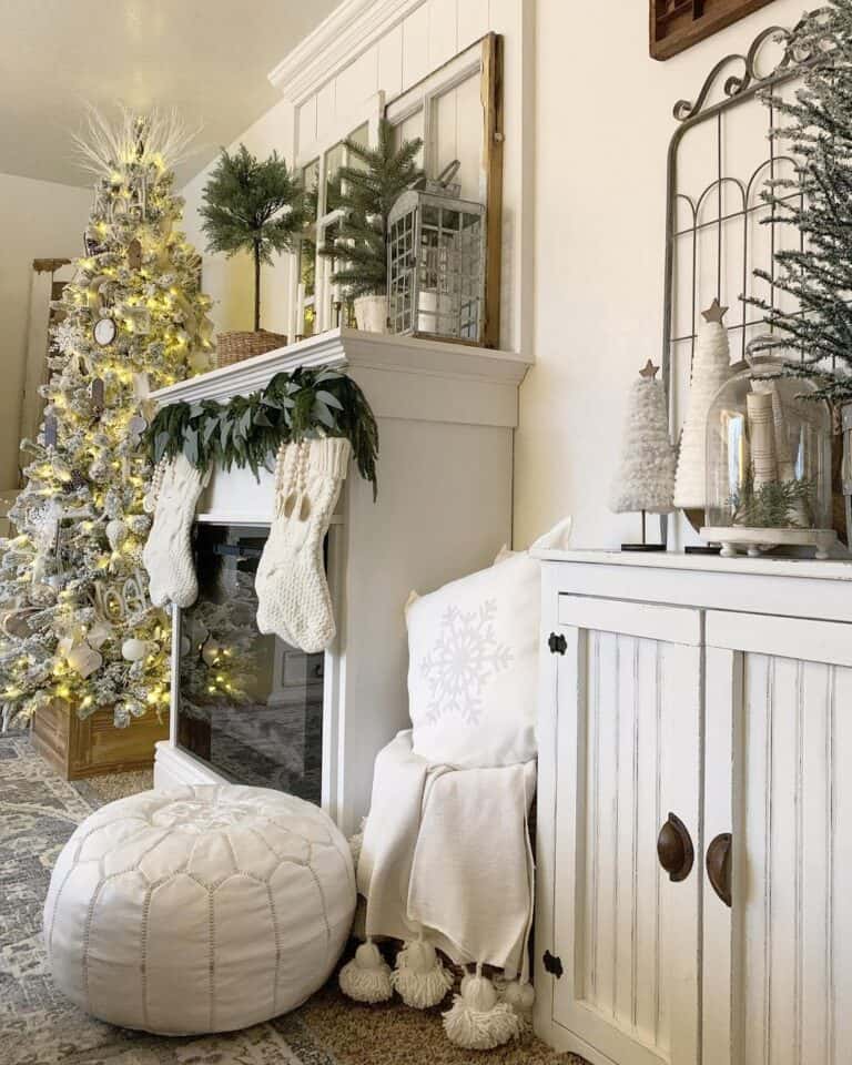 Festive Living Room and Fireplace Mantel