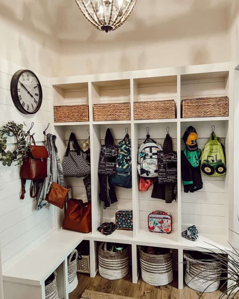Filled Coat Hooks in Shiplap Corner