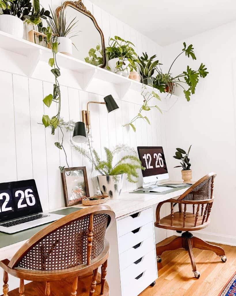 Floating Shelf Over Modern White Desk With Drawers