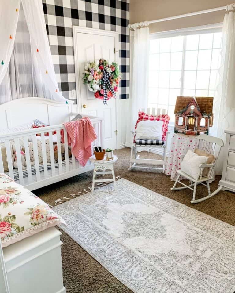 Floral and Checkered Girl's Nursery