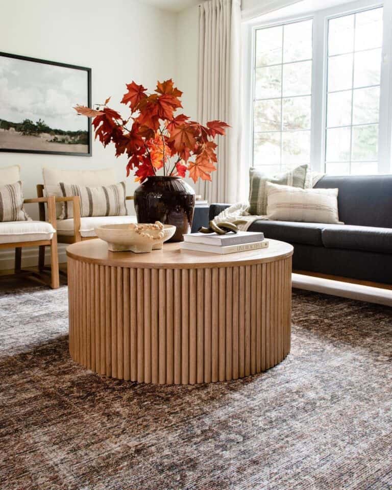 Fluted Wood Drum Coffee Table